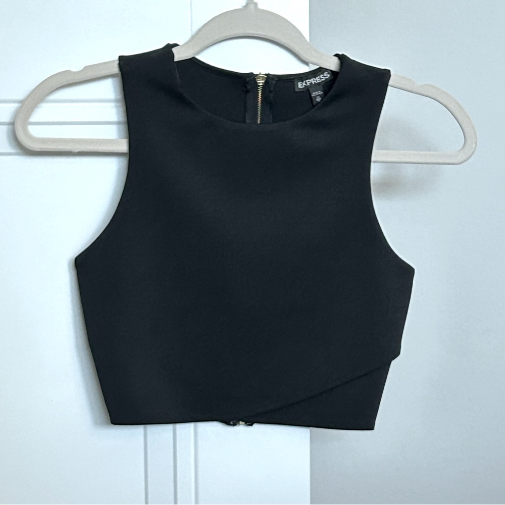 Black Cut Out Gold Back Zip Up Crop Top